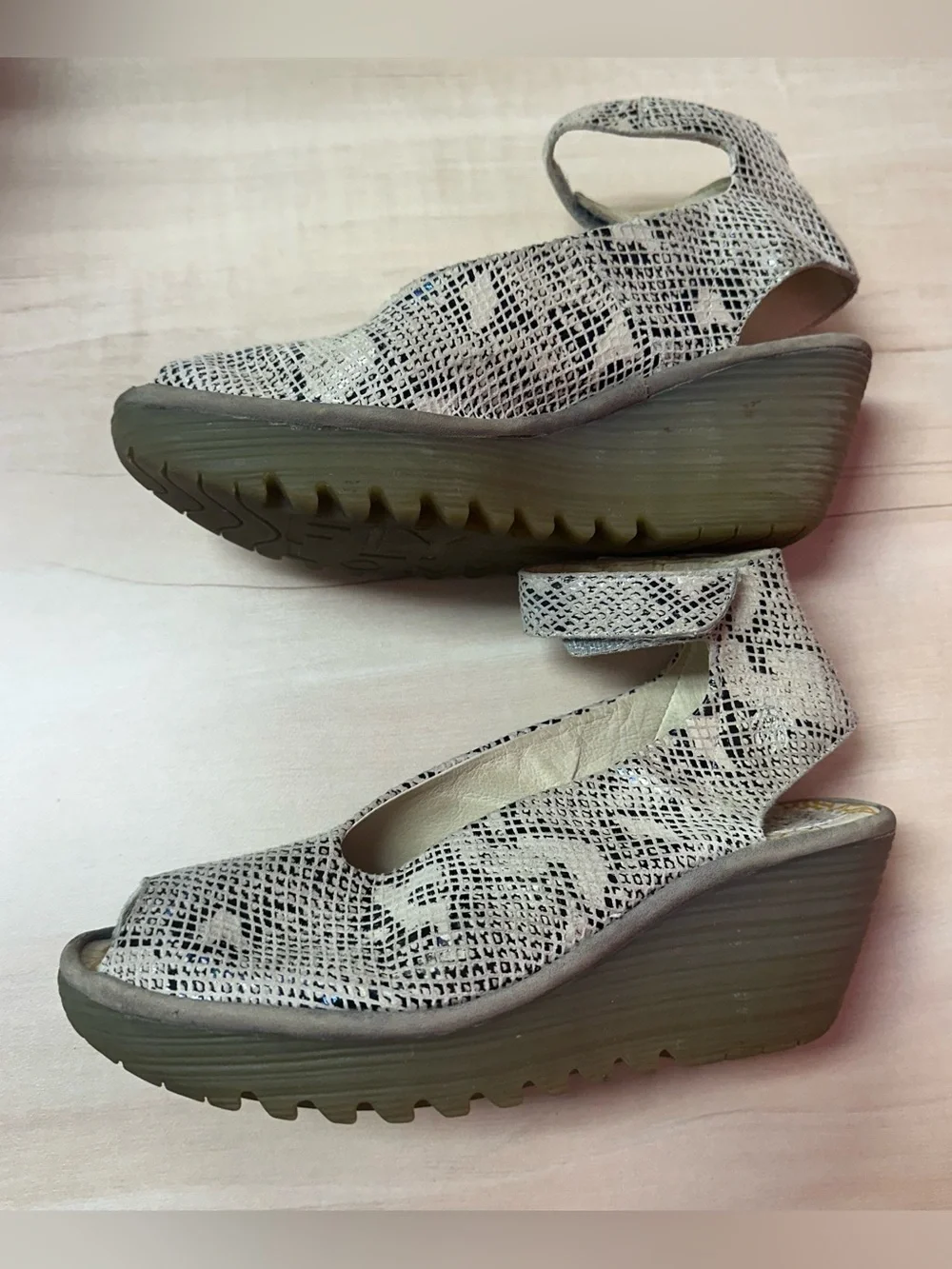 Fly London retro snakeskin wedges